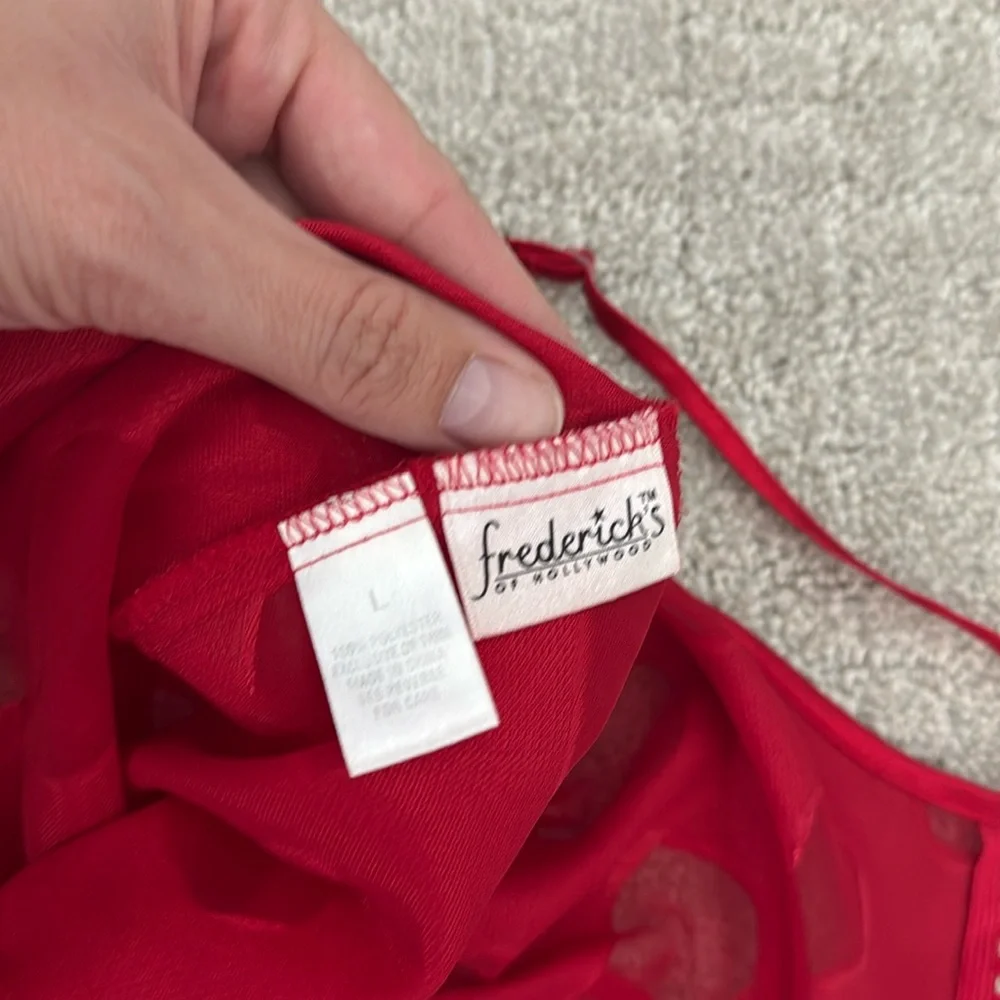 Frederick’s of Hollywood hearts lace red chemise teddy lingerie dress mini